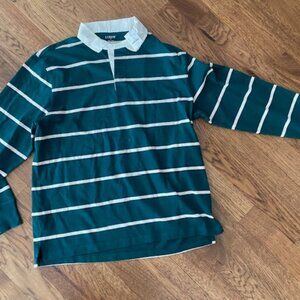 NWT J. Crew Long Sleeved Striped Rugby Style Mens Shirt Size Large Green/White